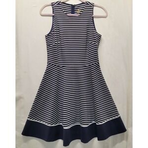 Kate Spade New York Navy White Stripe Fit Flare Dress Size 2 Sleeveless Zipper